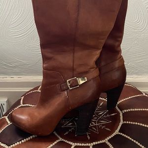 Sofft Leather Zip Knee-high Boots Dark Chestnut Size 7.5